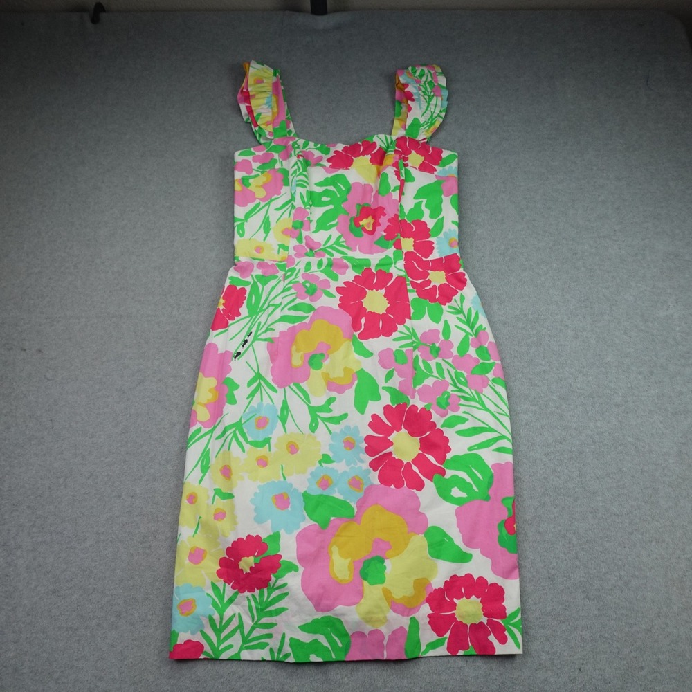 Lilly Pulitzer Dress Womens 0 Multicolor Floral Ruffle Strap Sheath Summer